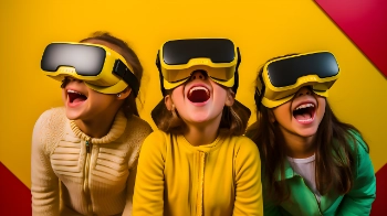 Kids wearing VR headsets