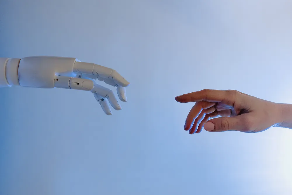 AI robot with a human hand