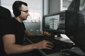 Man at computer doing product animation