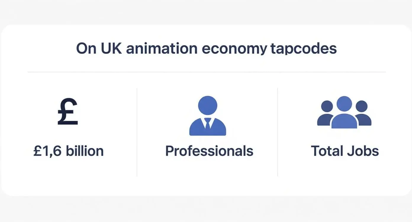 Infographic showing statistics on the UK animation economy: £1.6 billion, professionals, and total jobs.