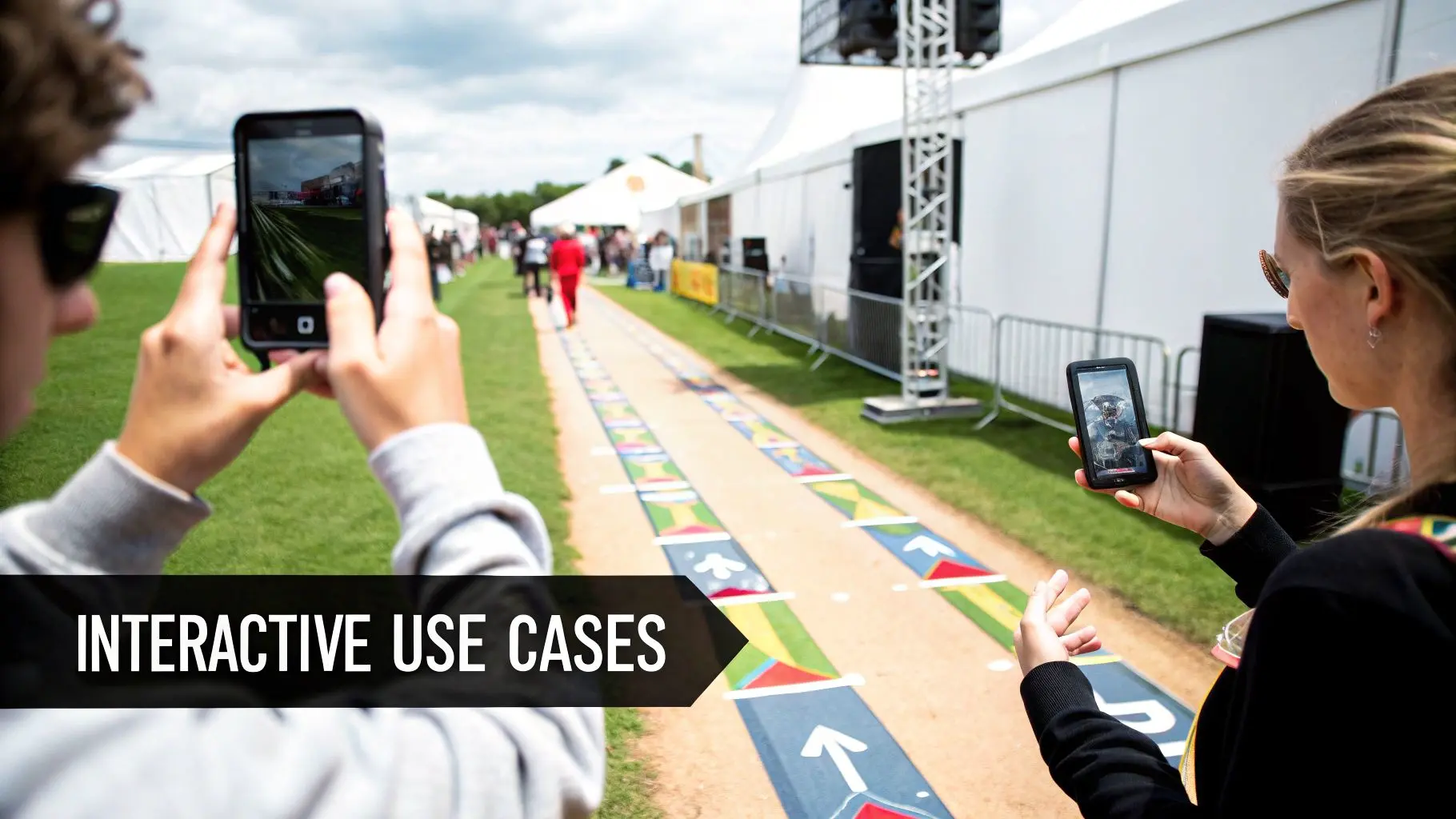 An attendee using a smartphone to interact with an AR exhibit at an event.