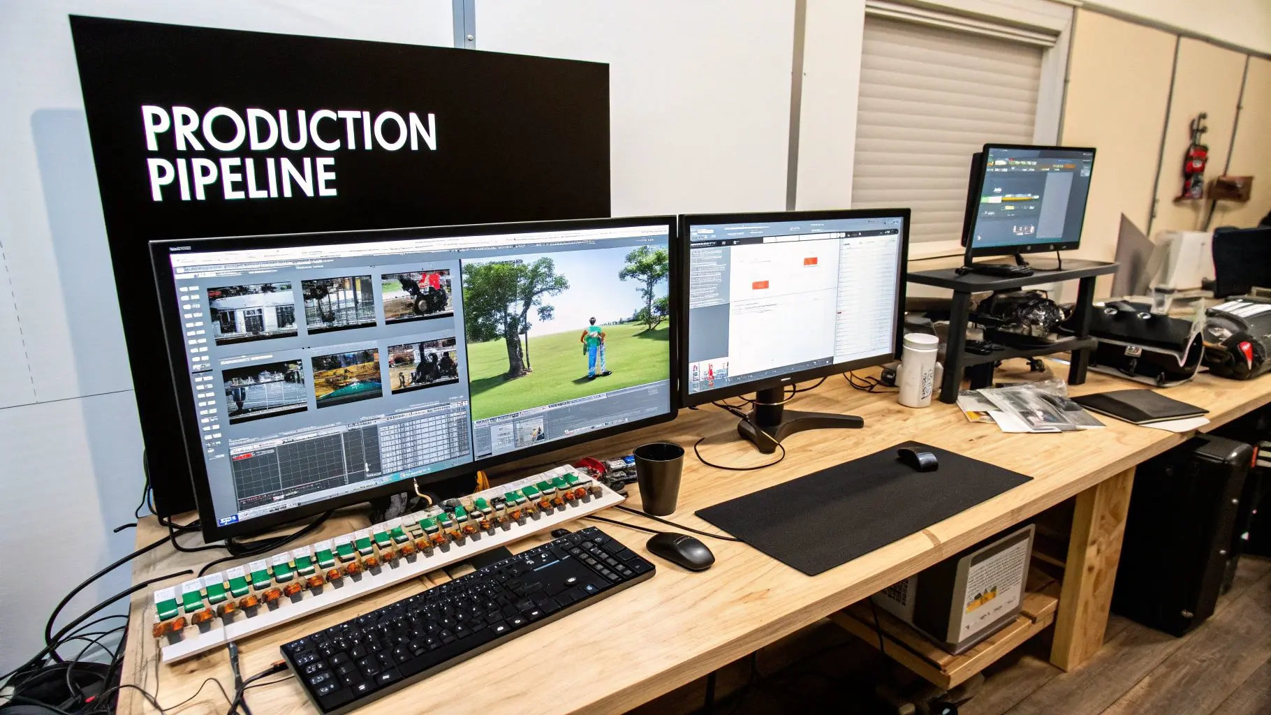 Artists collaborating on a storyboard in a creative studio environment.