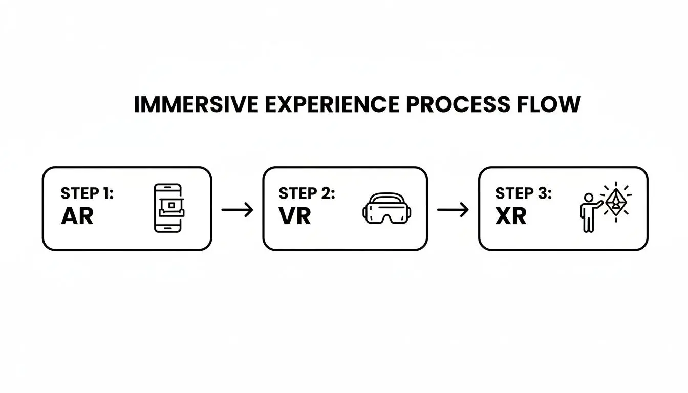 Diagram illustrating the immersive experience process flow, moving from AR to VR to XR technologies.