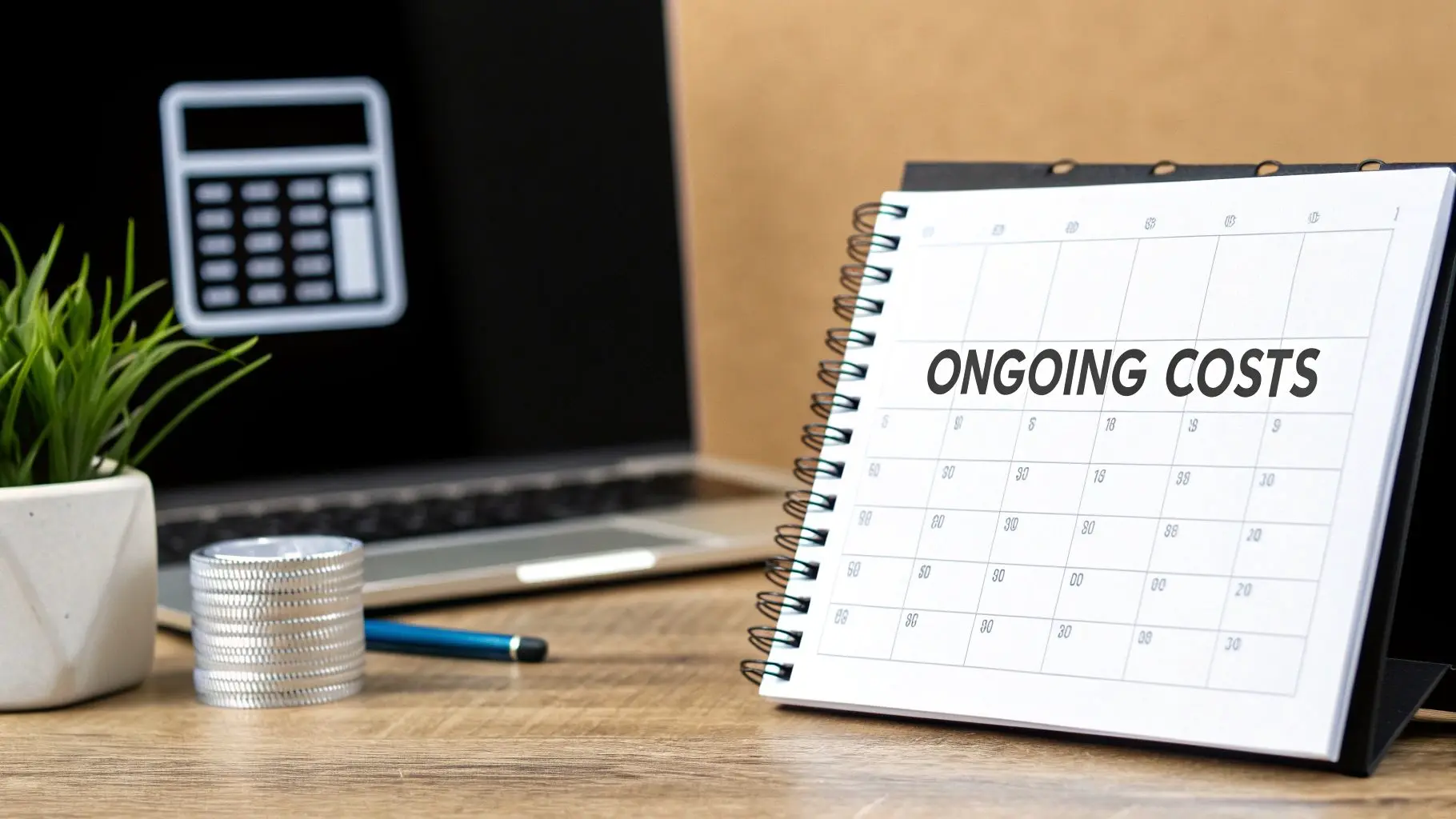 An abstract image representing ongoing app maintenance costs with interconnected gears and financial symbols.