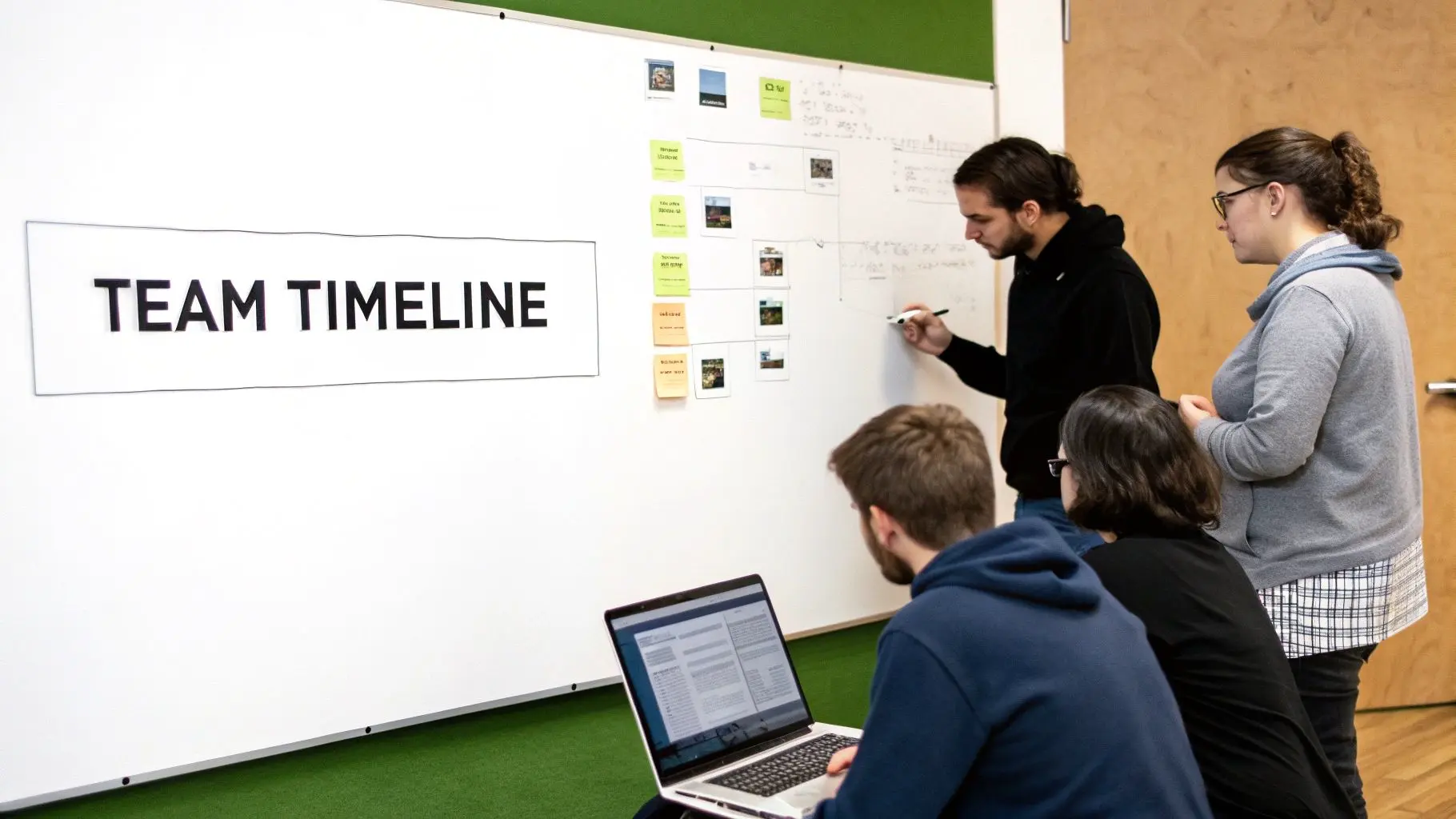 A team of app developers collaborating on a project, illustrating the roles needed to build an app.