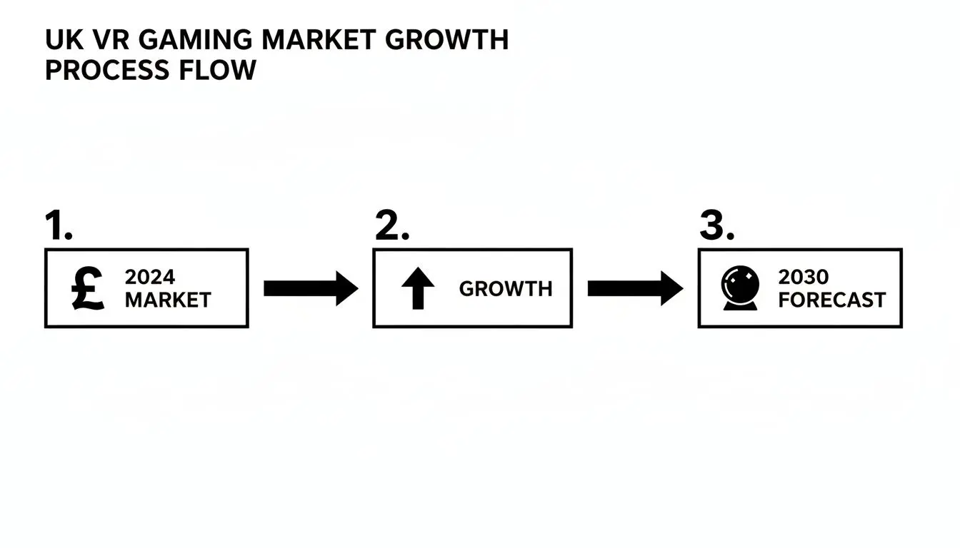 A process flow illustrating the UK VR gaming market's growth from 2024 to its 2030 forecast.