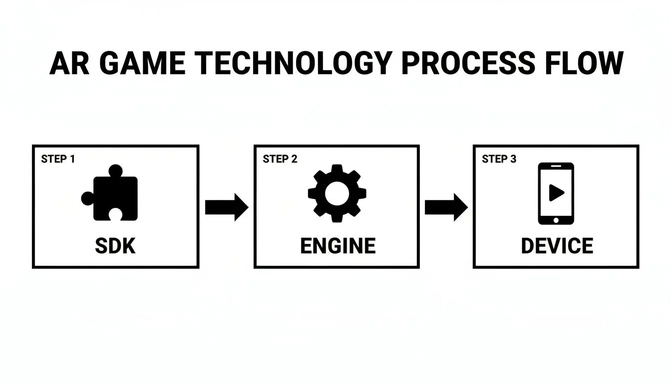 A flow chart illustrating the AR game technology process from SDK through Engine to a mobile Device.
