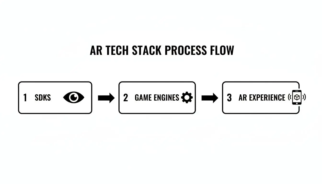 A flowchart illustrating the AR tech stack process flow from SDKs to game engines and finally to the AR experience.