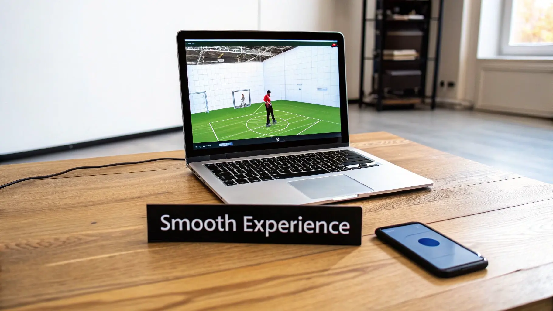 A person using a smartphone to interact with a smooth, responsive augmented reality overlay in a retail environment.