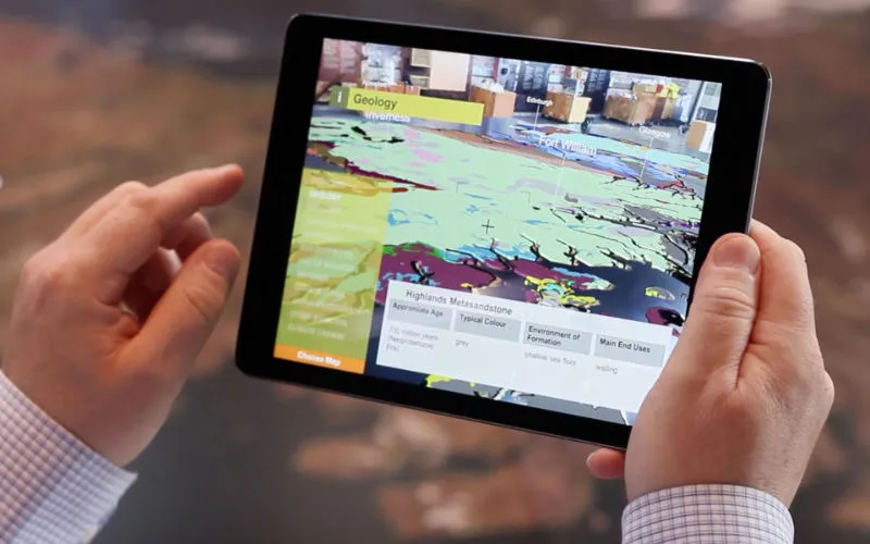 Interactive augmented reality map of Scotland using iPad.