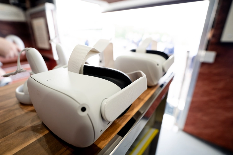 Meta Quest 3 headset on table in VR Building at GeoEnergy NI